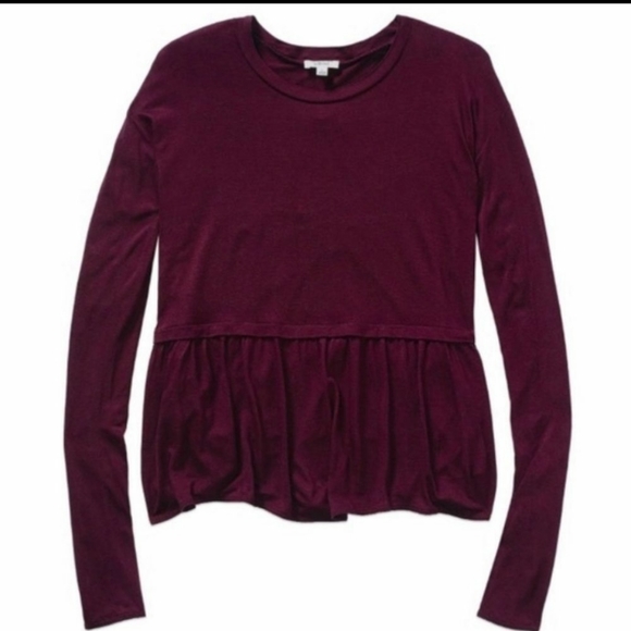 Wilfred Plum/Wine Peplum Ruffle Hem Long Sleeve - Picture 1 of 8
